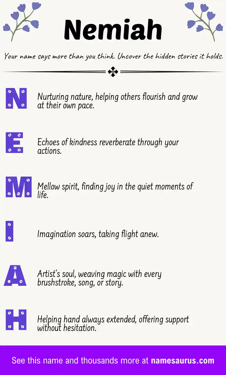 Acrostic poem about Nemiah.