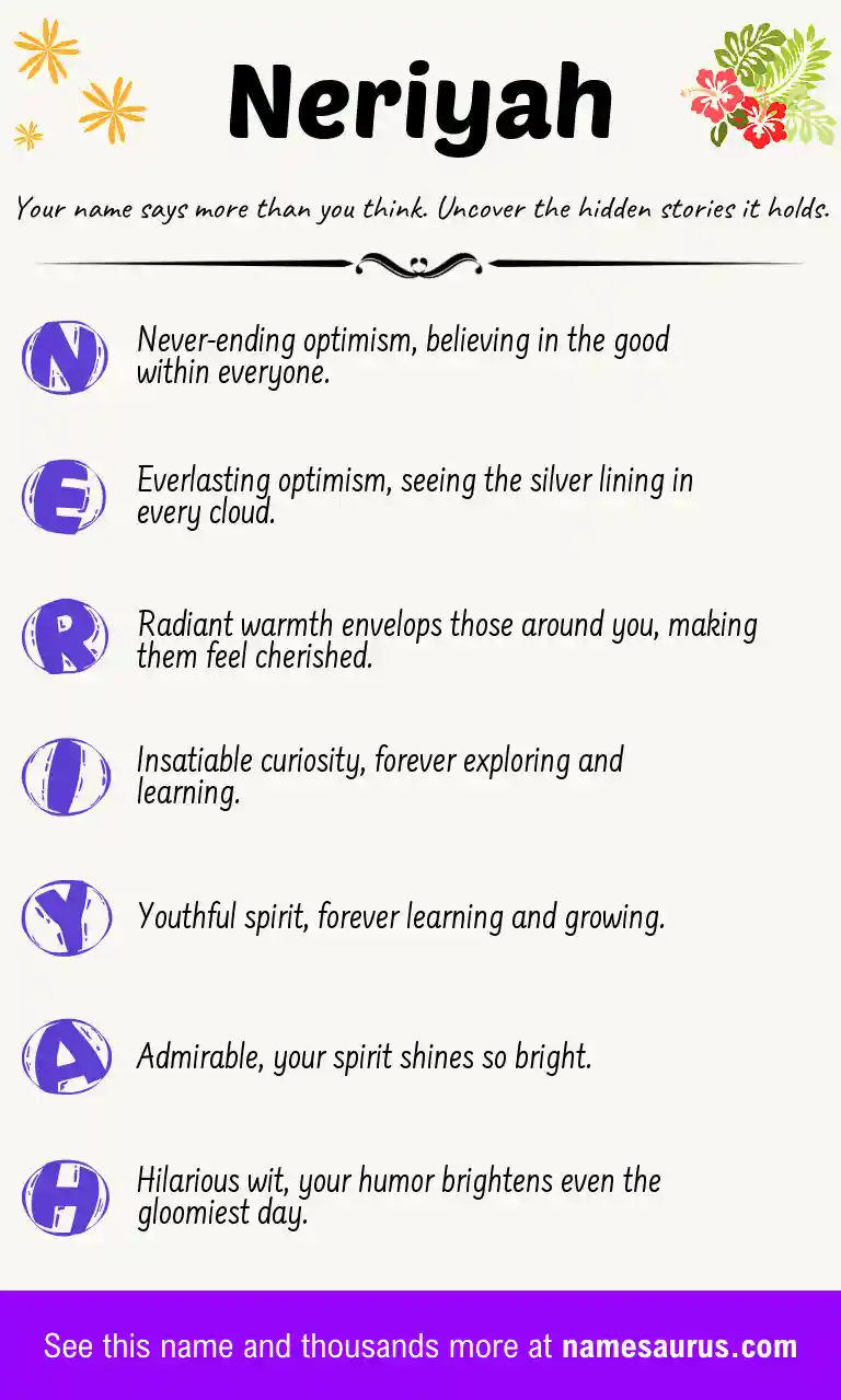 Acrostic poem about Neriyah.