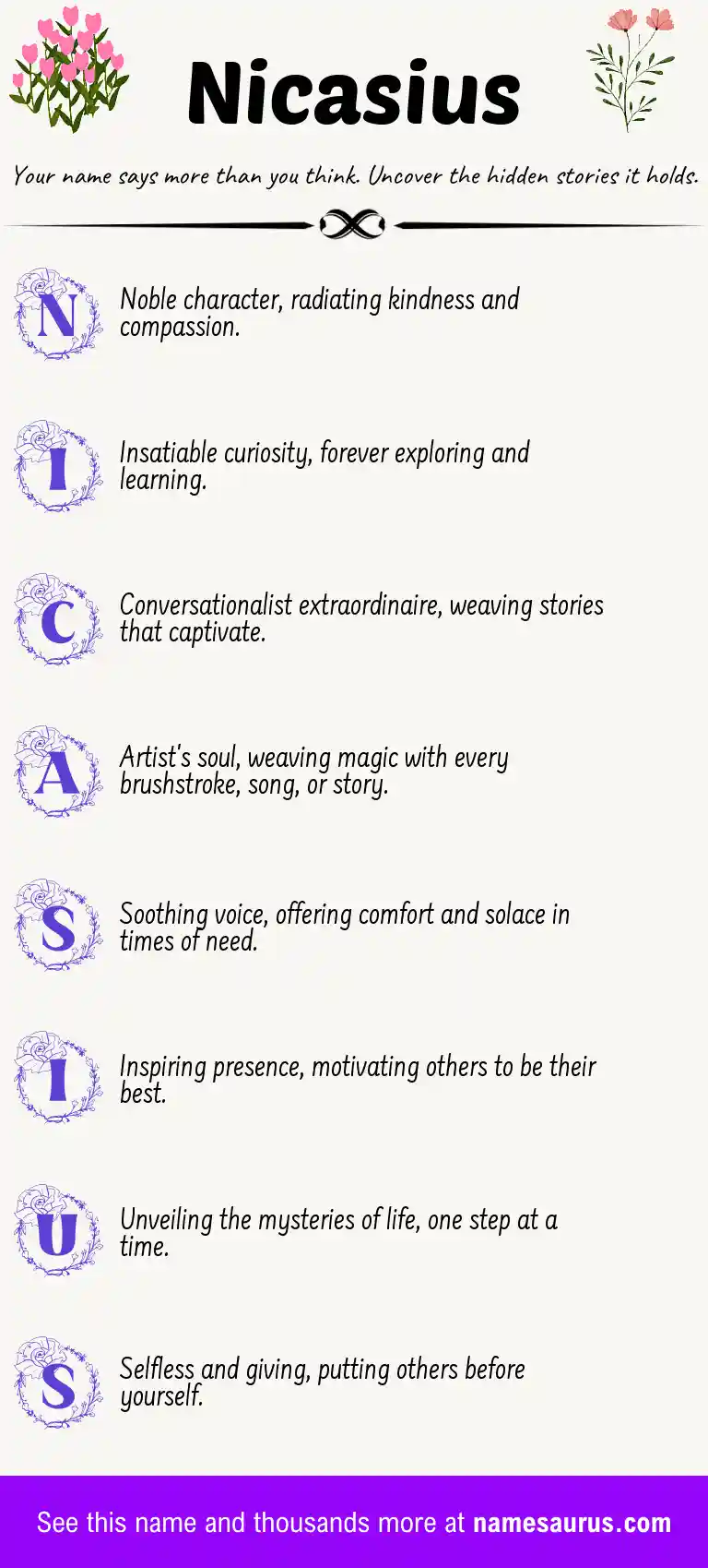 Acrostic poem about Nicasius.