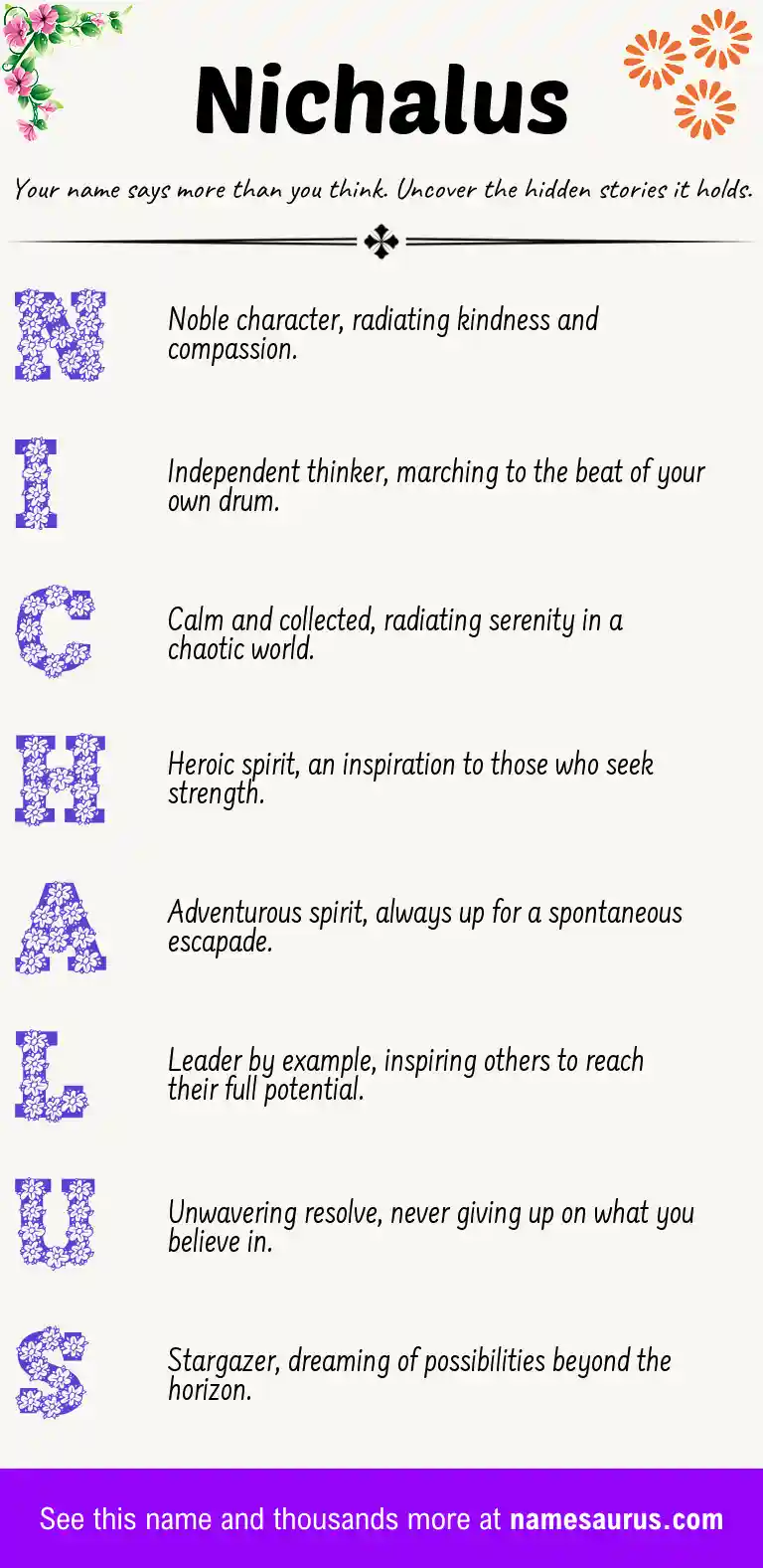 Acrostic poem about Nichalus.