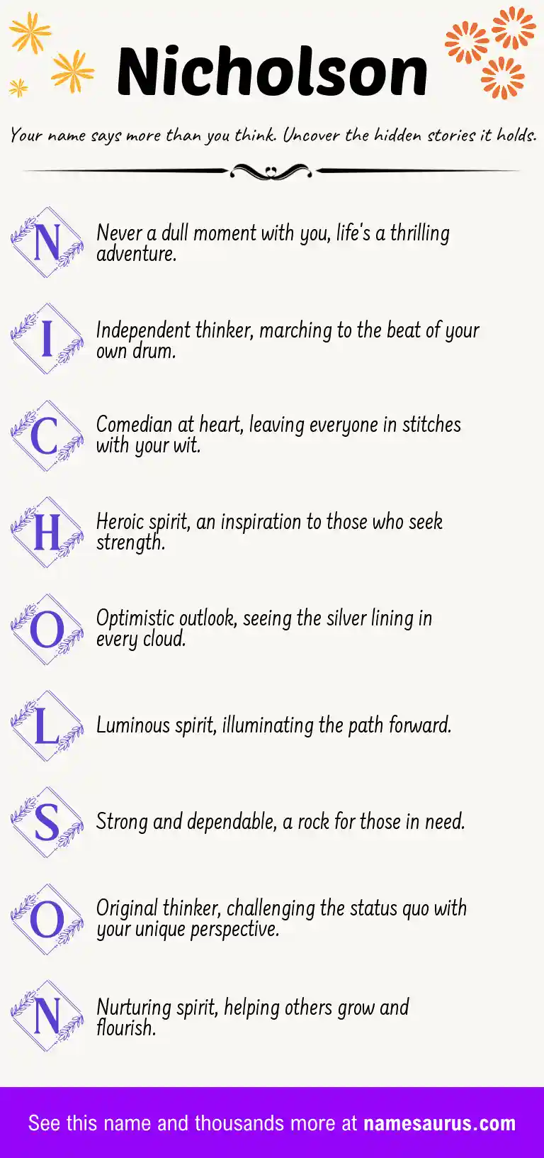 Acrostic poem about Nicholson.