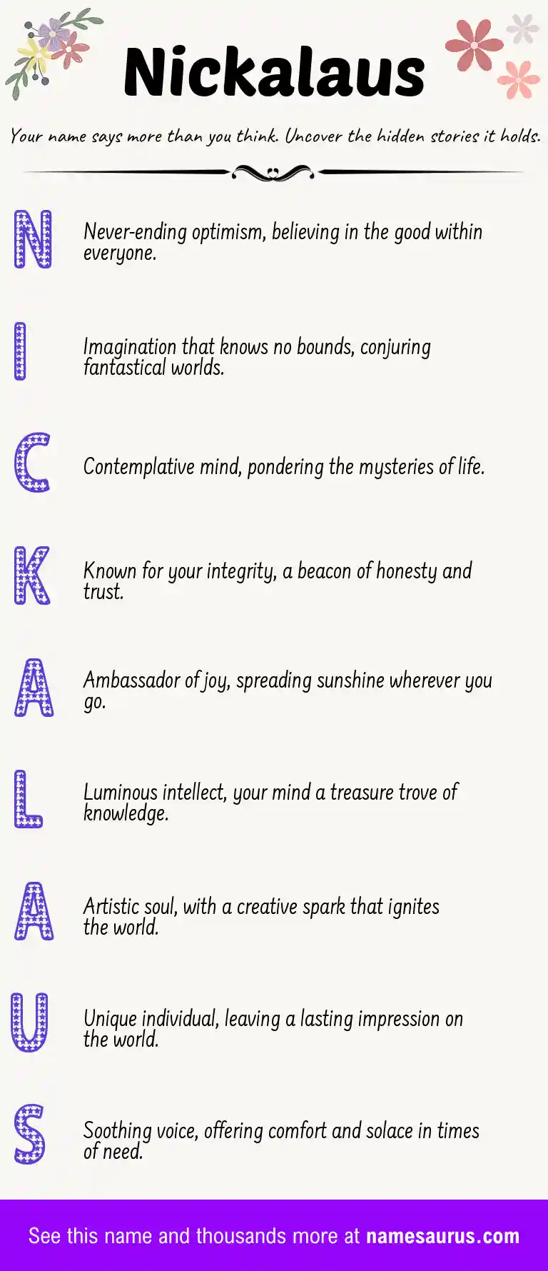 Acrostic poem about Nickalaus.