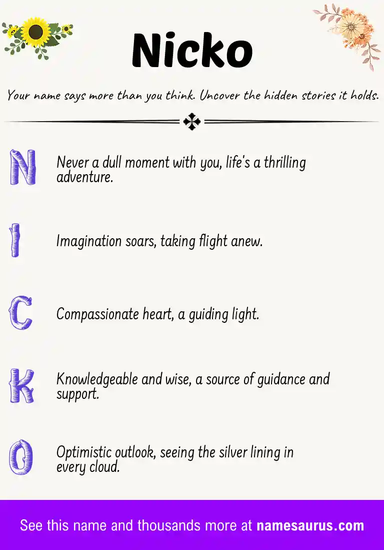 Acrostic poem about Nicko.
