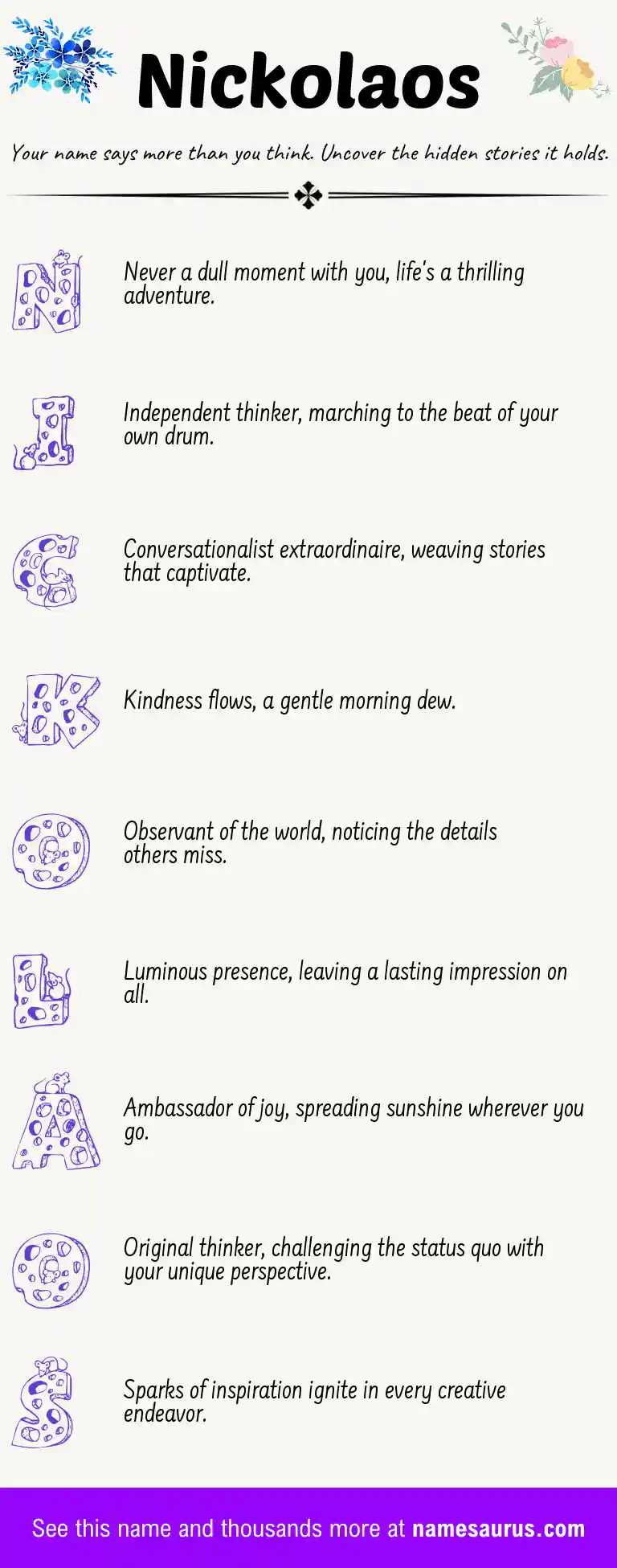 Acrostic poem about Nickolaos.