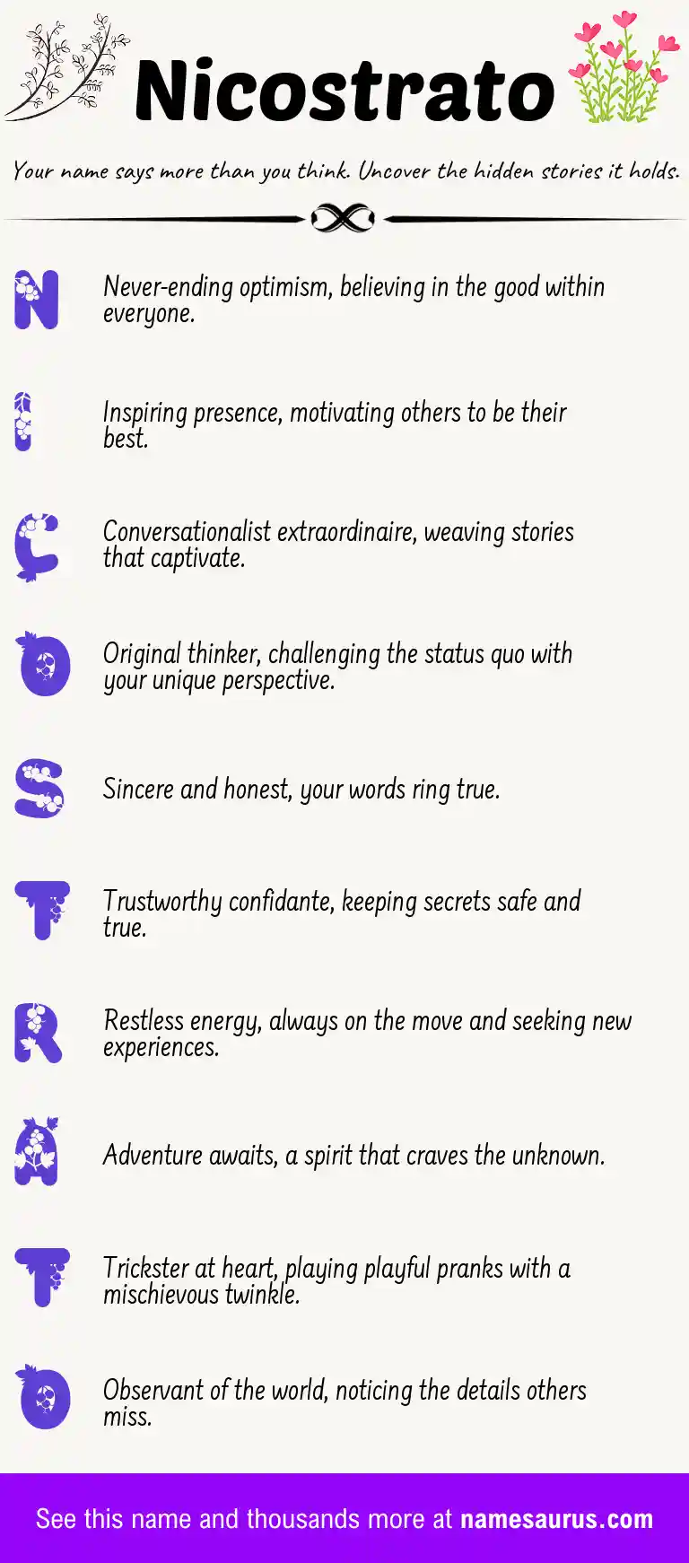Acrostic poem about Nicostrato.