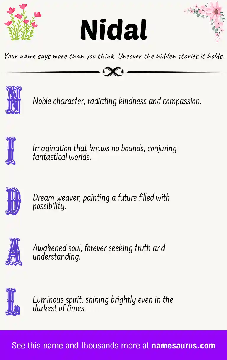 Acrostic poem about Nidal.