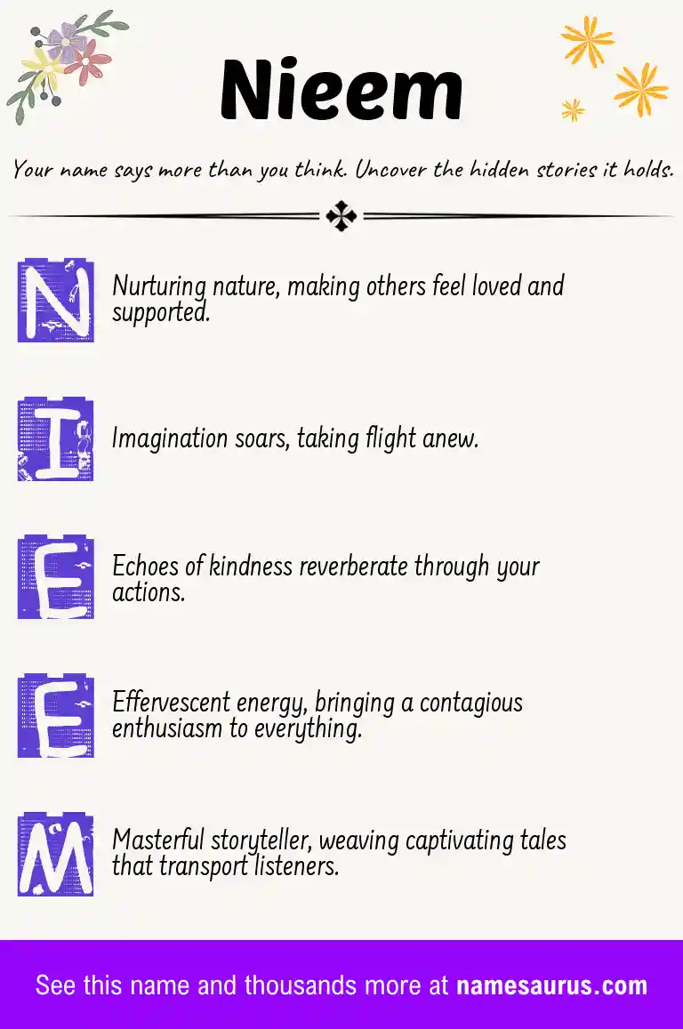 Acrostic poem about Nieem.