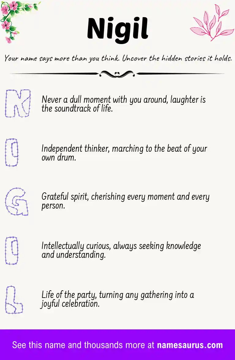 Acrostic poem about Nigil.
