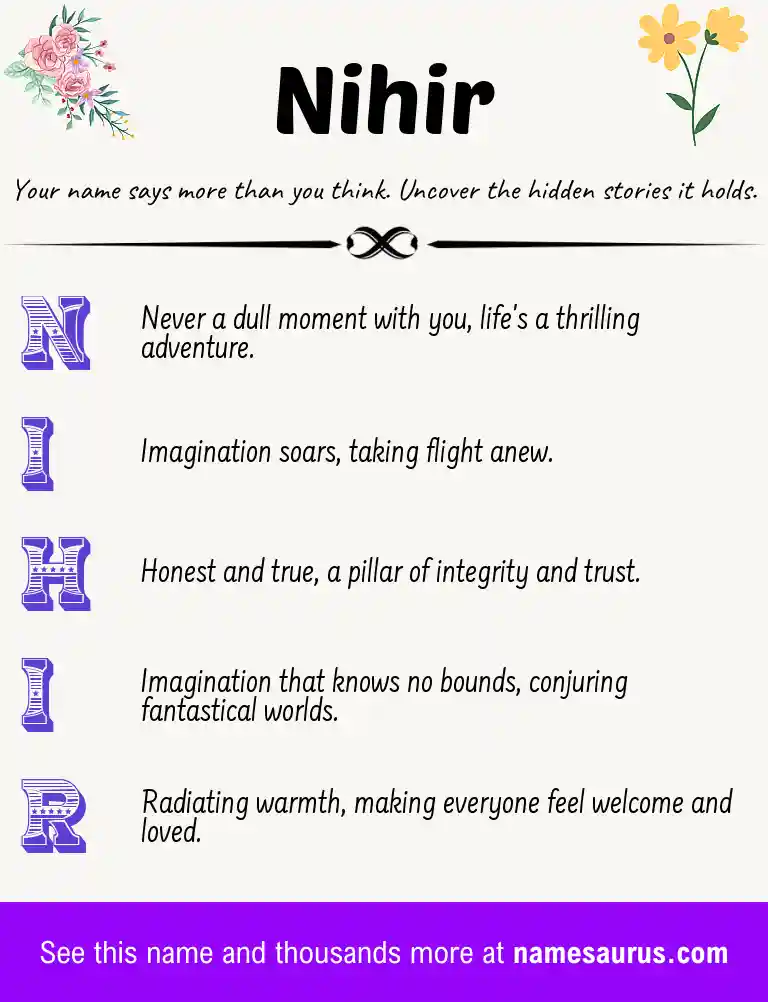 Acrostic poem about Nihir.