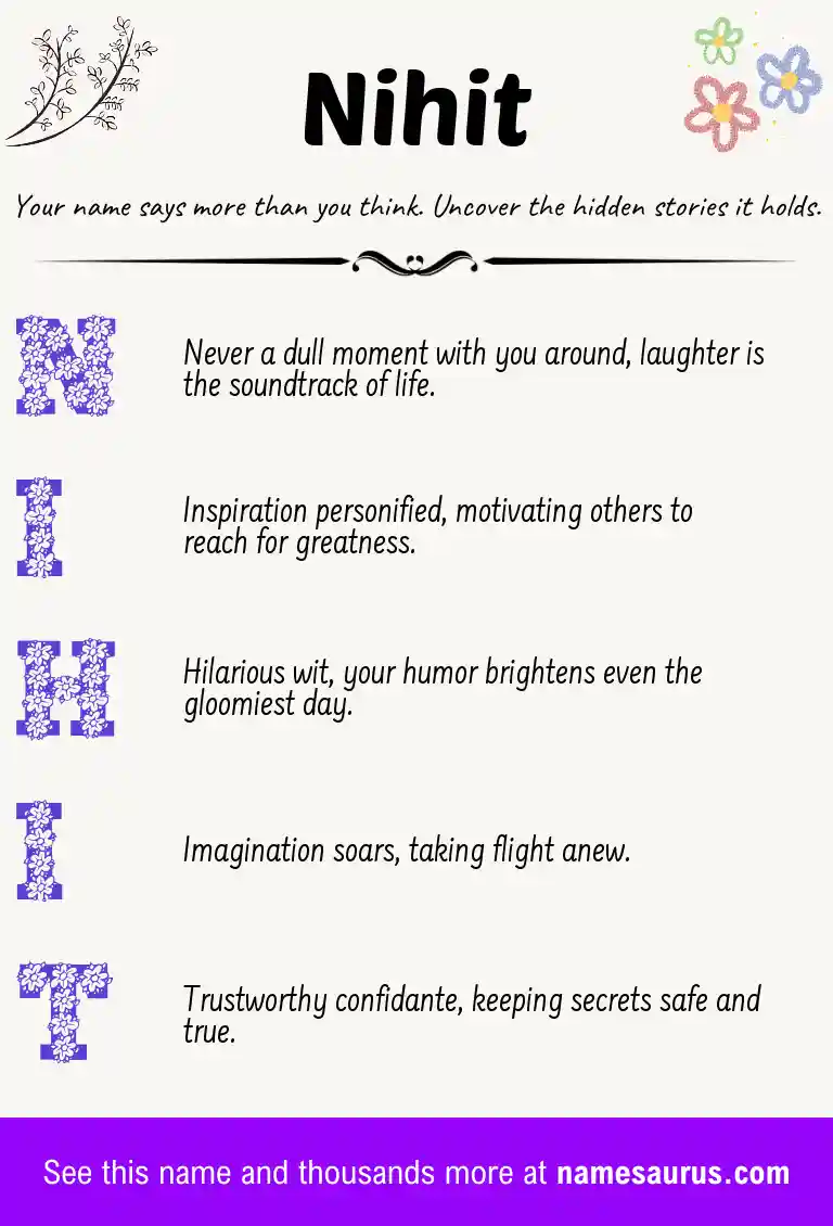 Acrostic poem about Nihit.