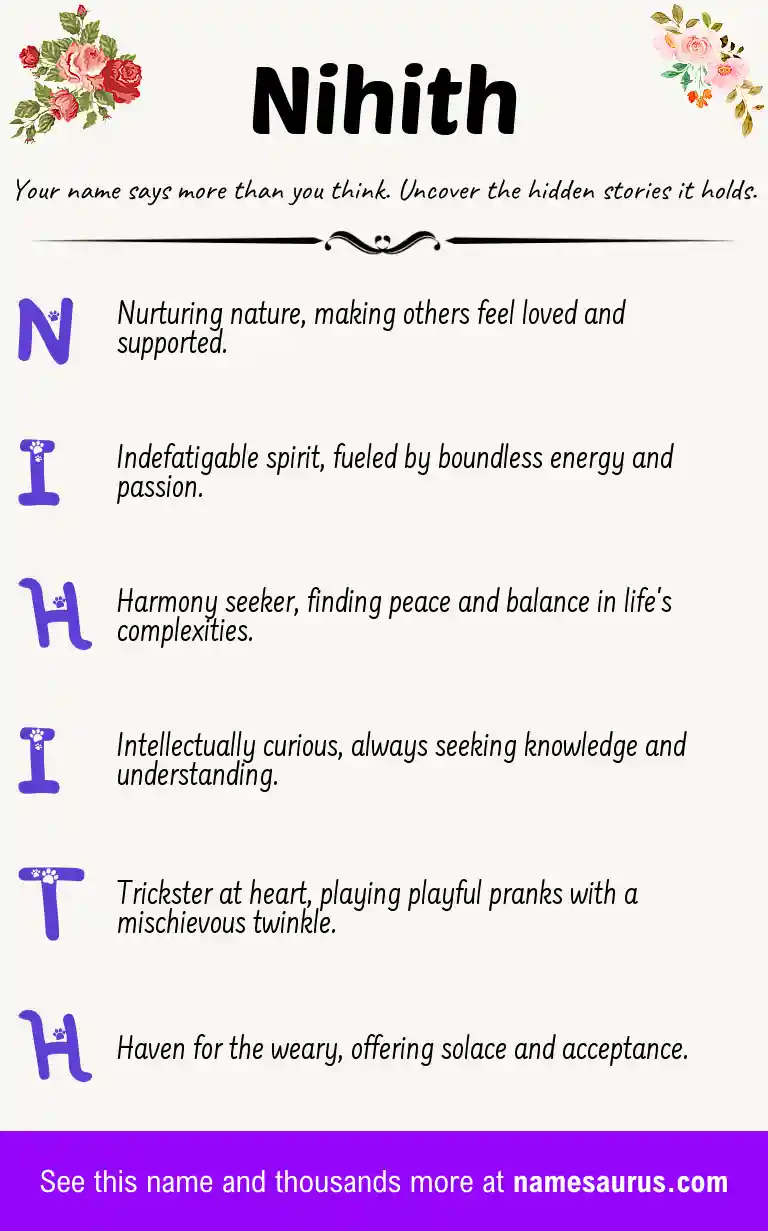 Acrostic poem about Nihith.