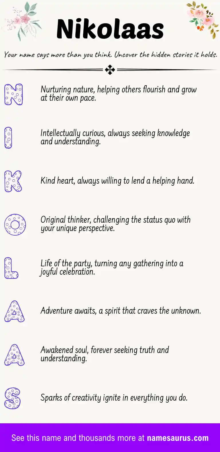 Acrostic poem about Nikolaas.