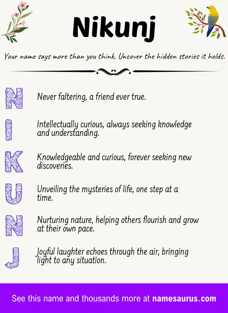 Acrostic poem about Nikunj.