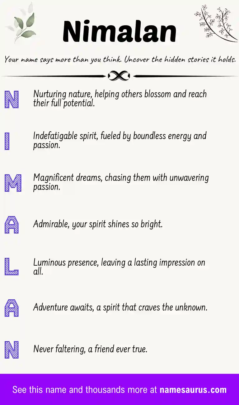 Acrostic poem about Nimalan.