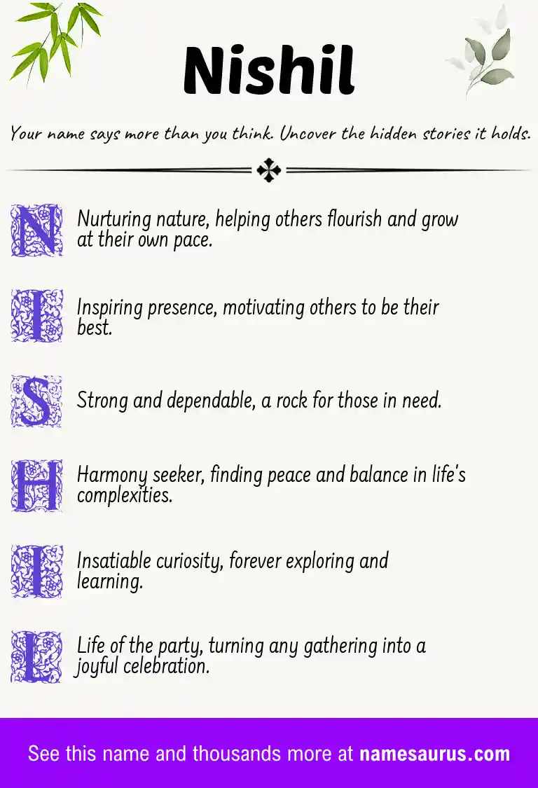 Acrostic poem about Nishil.