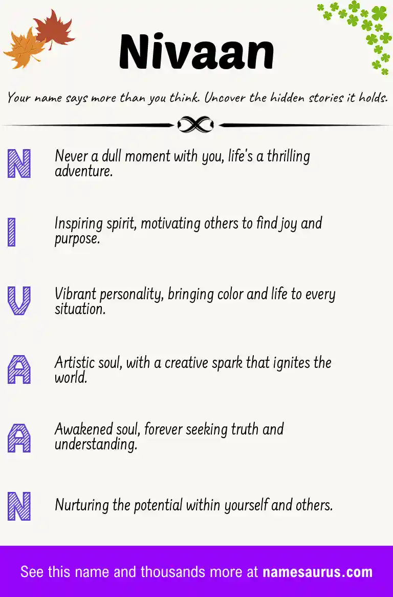 Acrostic poem about Nivaan.
