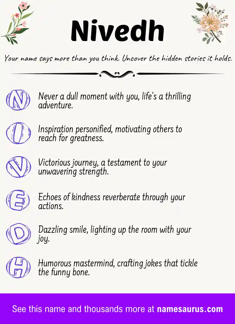 Acrostic poem about Nivedh.