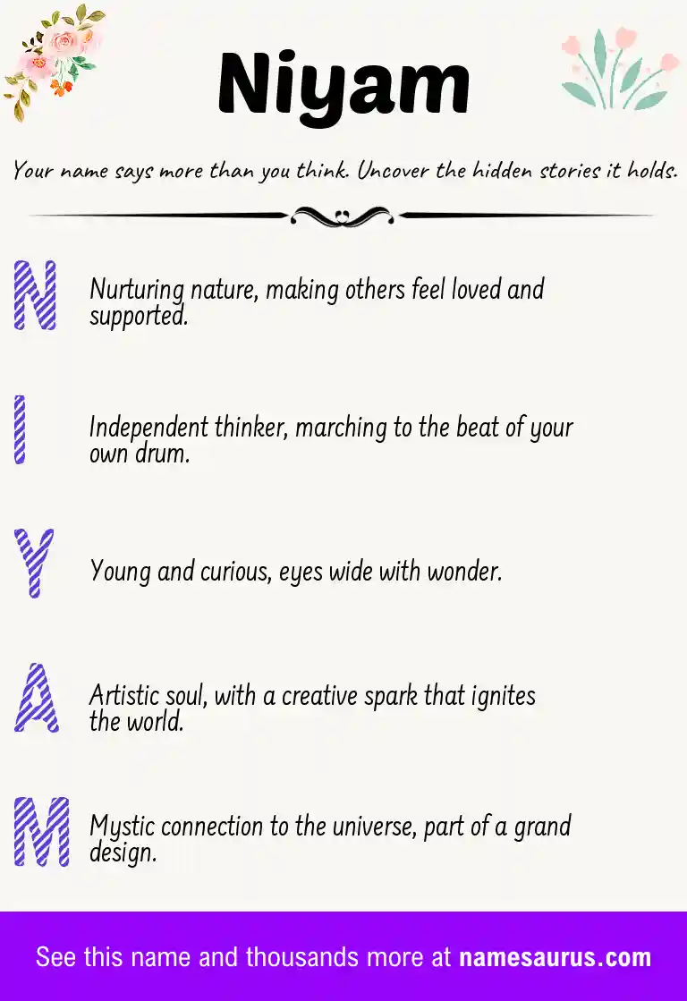 Acrostic poem about Niyam.