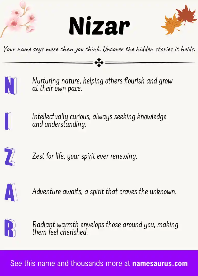 Acrostic poem about Nizar.