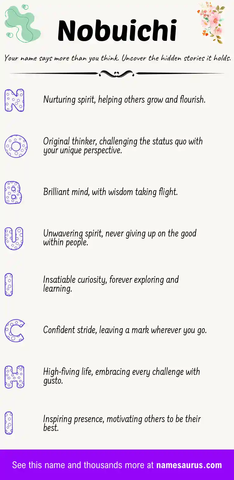 Acrostic poem about Nobuichi.