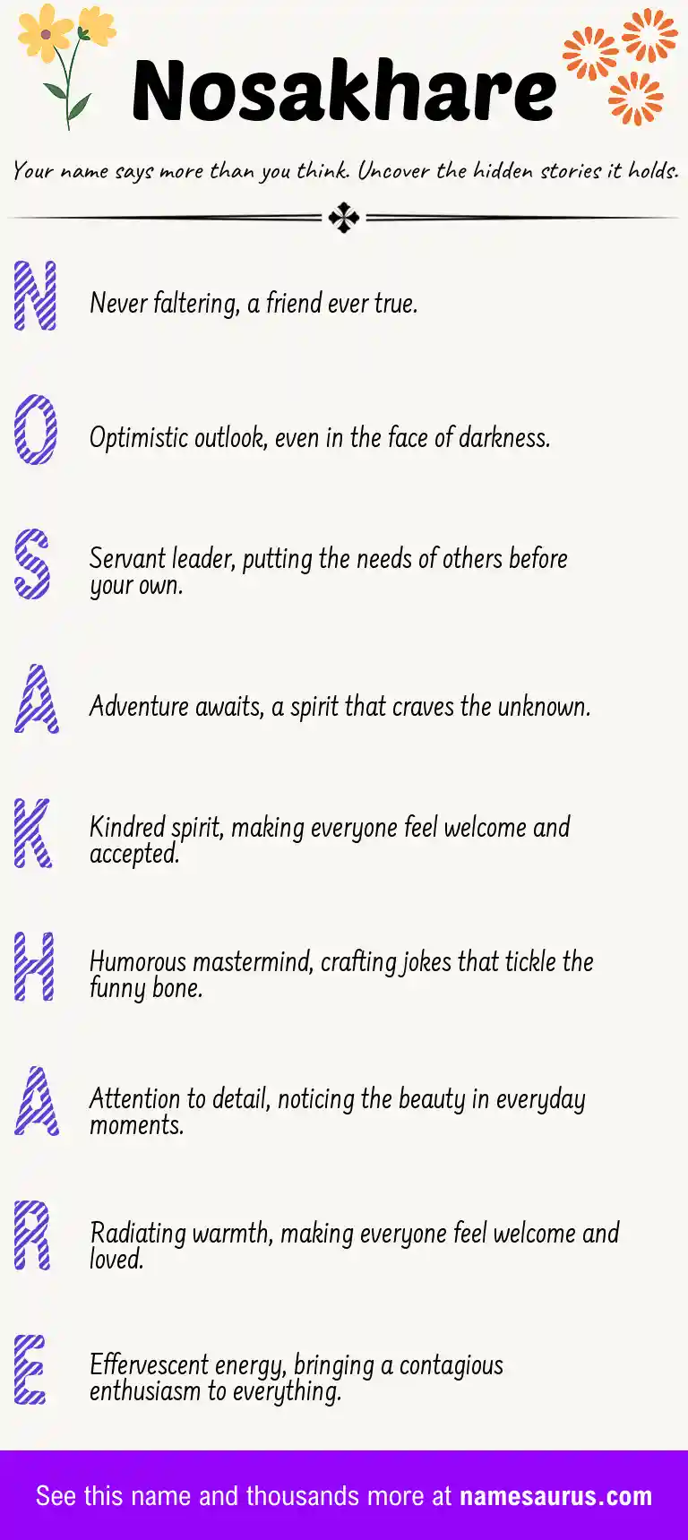 Acrostic poem about Nosakhare.