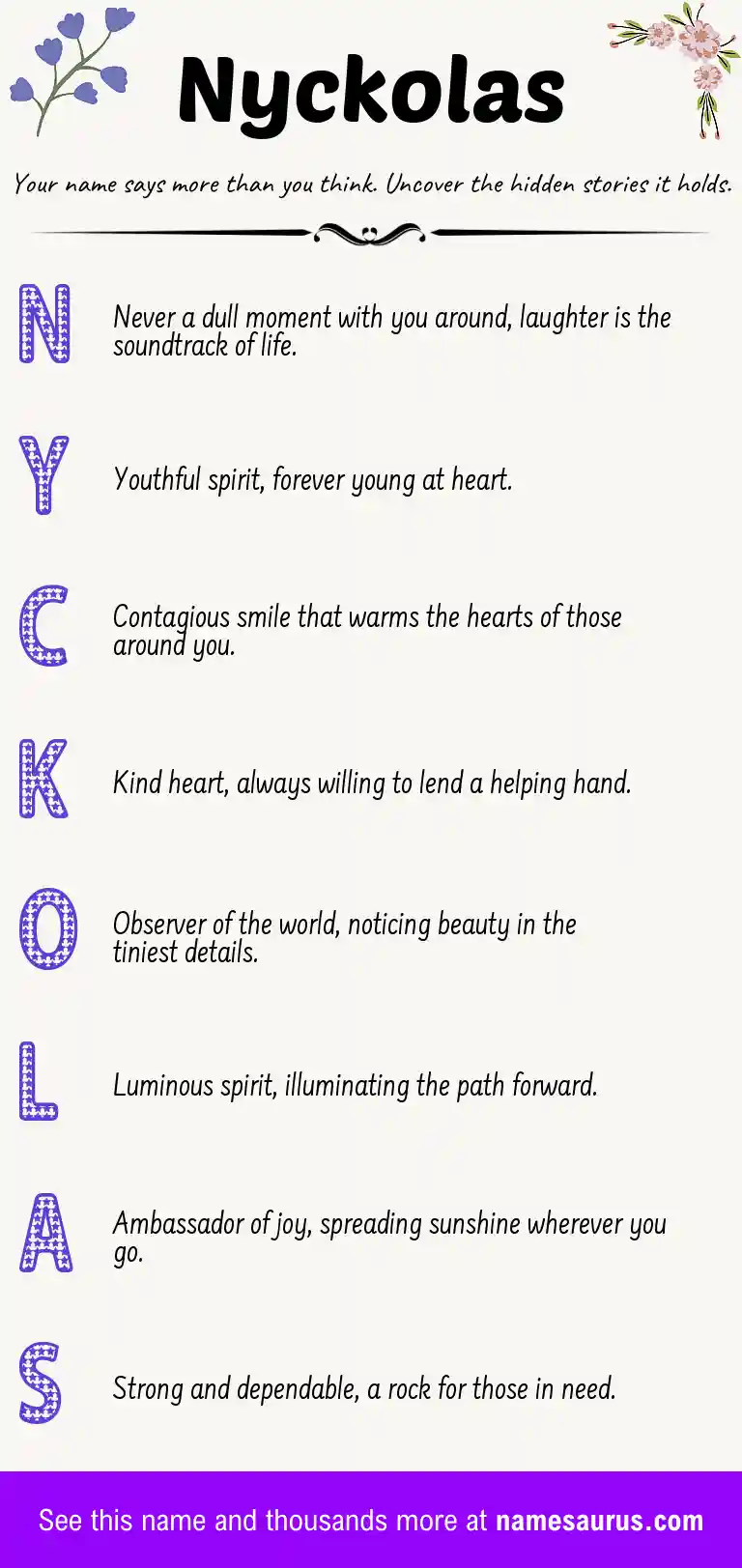 Acrostic poem about Nyckolas.
