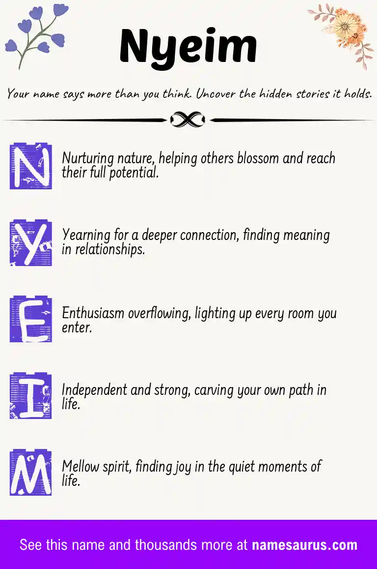 Acrostic poem about Nyeim.