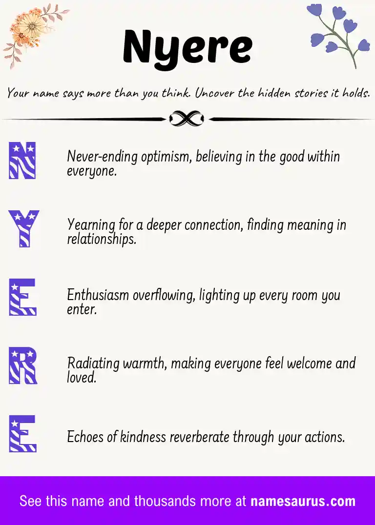 Acrostic poem about Nyere.