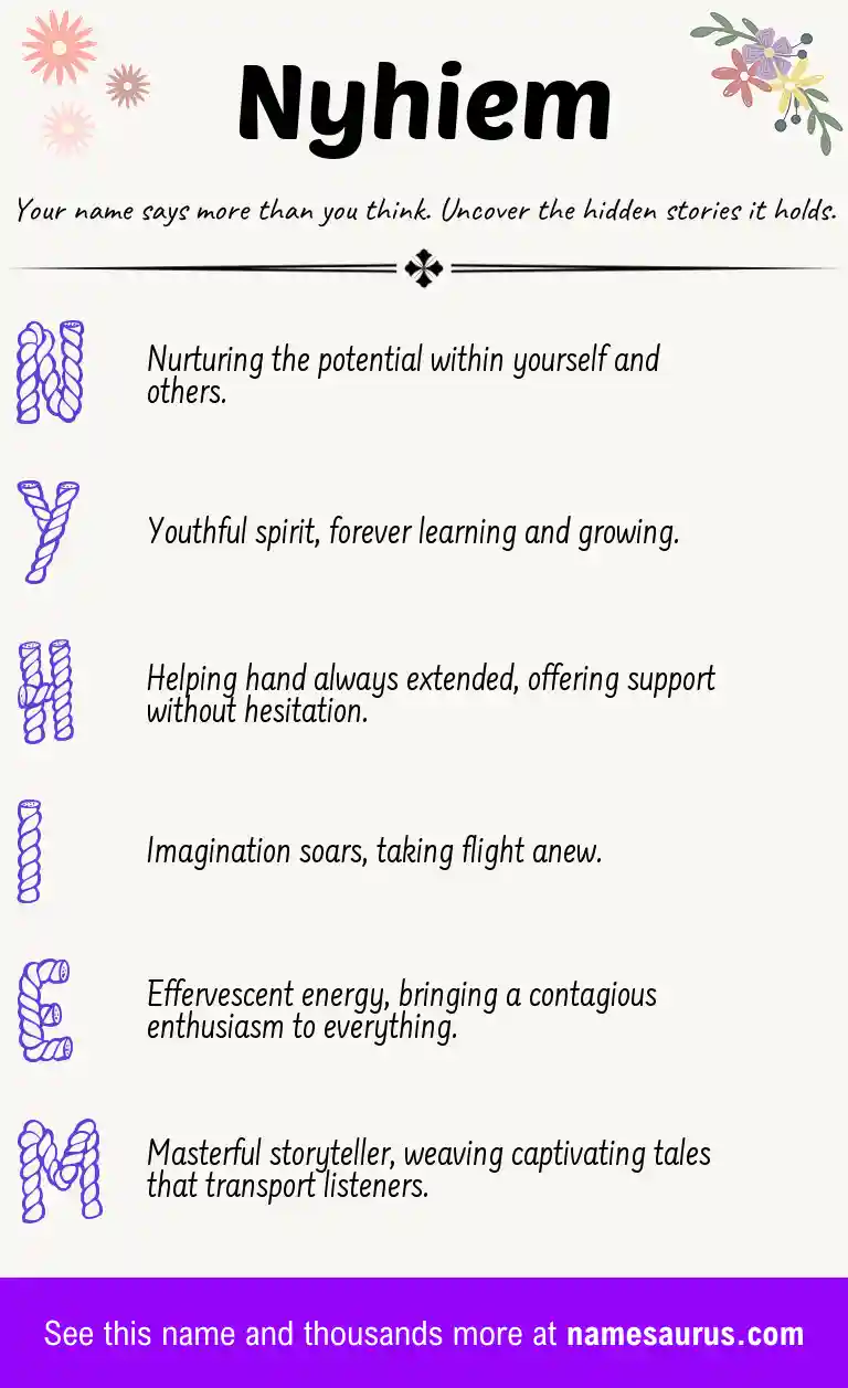 Acrostic poem about Nyhiem.