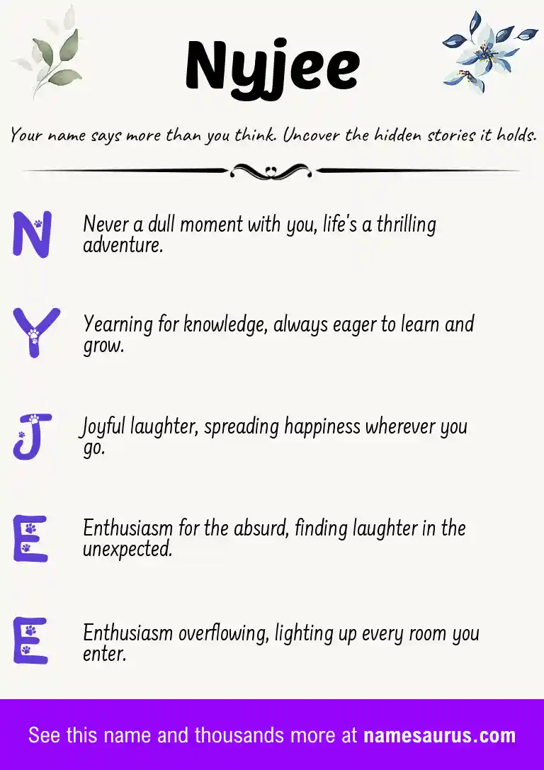 Acrostic poem about Nyjee.