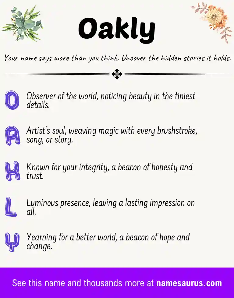 Acrostic poem about Oakly.