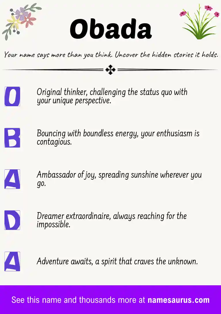 Acrostic poem about Obada.