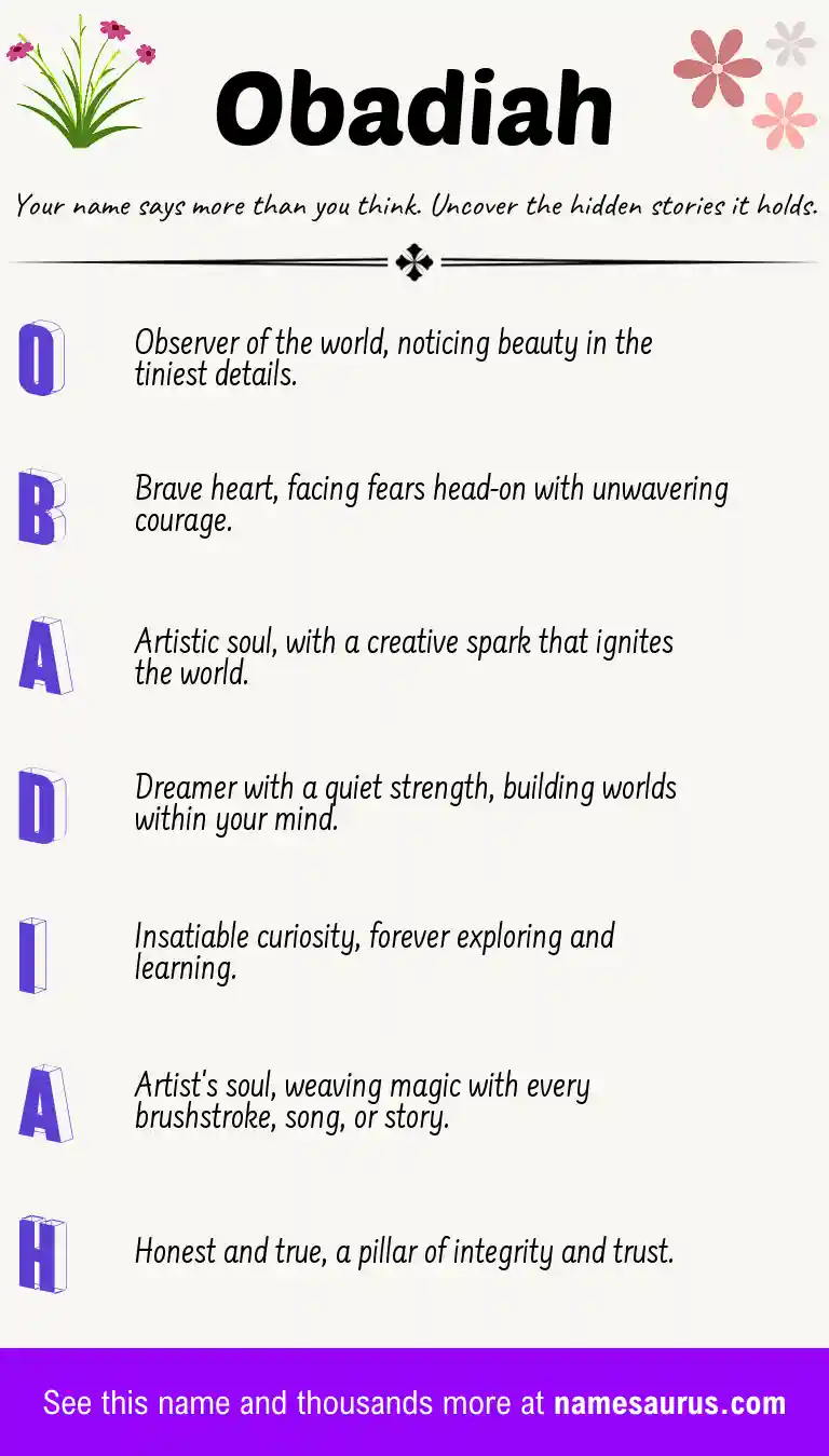 Acrostic poem about Obadiah.