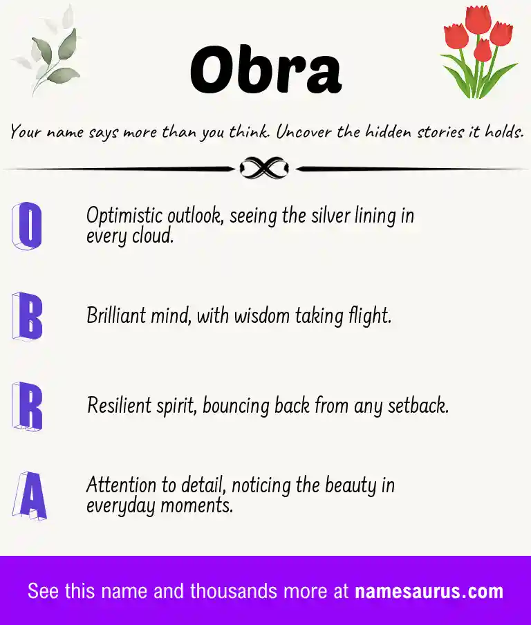 Acrostic poem about Obra.