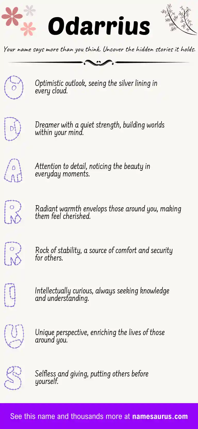 Acrostic poem about Odarrius.