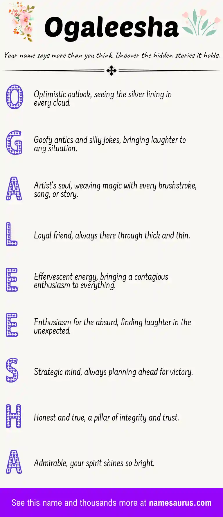 Acrostic poem about Ogaleesha.