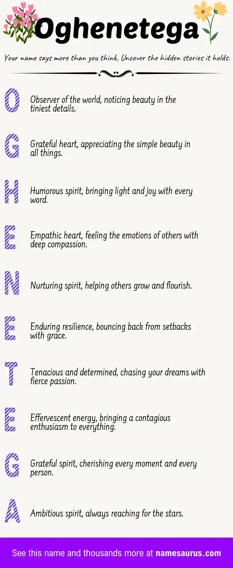 Acrostic poem about Oghenetega.