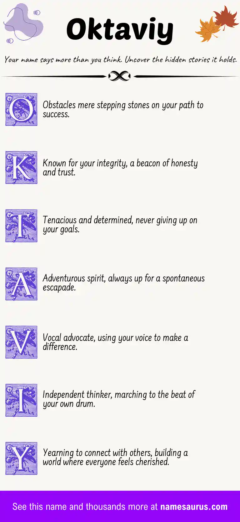 Acrostic poem about Oktaviy.