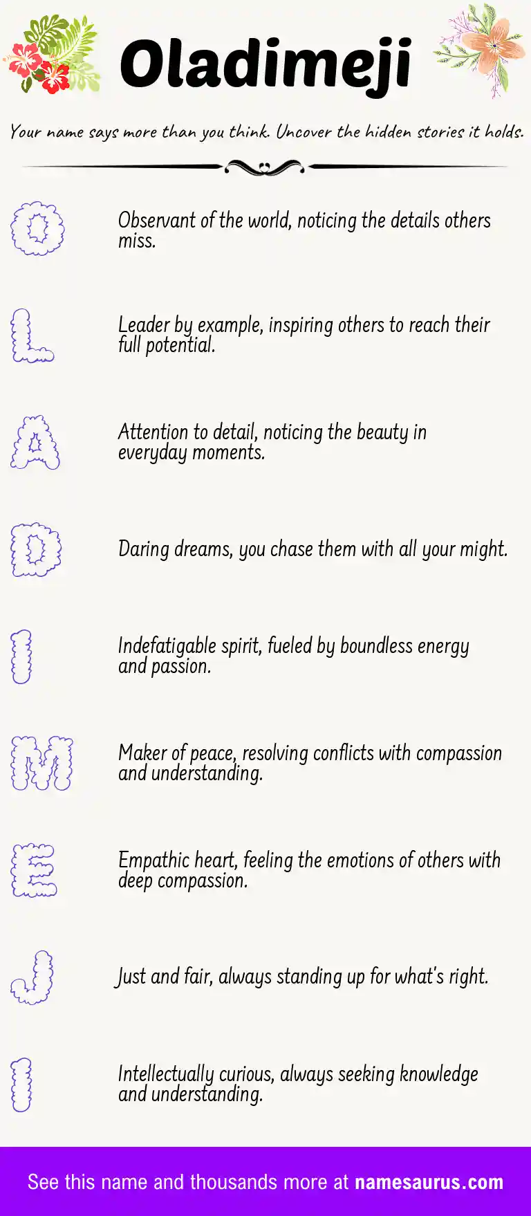 Acrostic poem about Oladimeji.