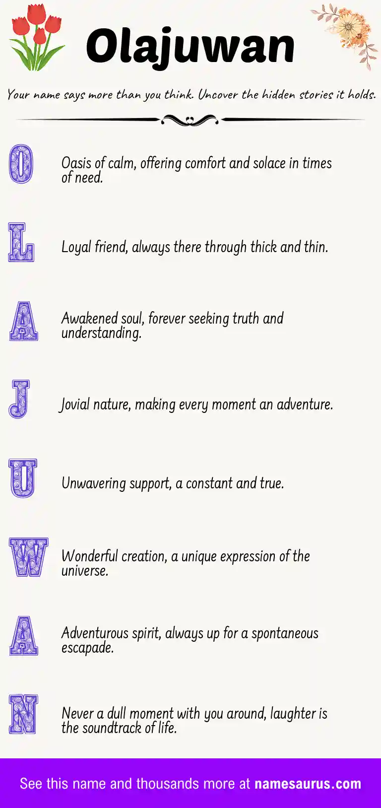 Acrostic poem about Olajuwan.