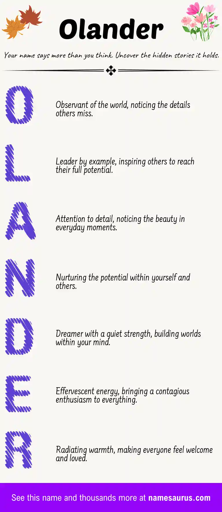 Acrostic poem about Olander.