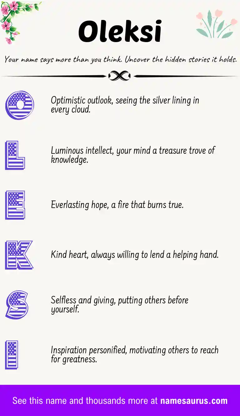 Acrostic poem about Oleksi.