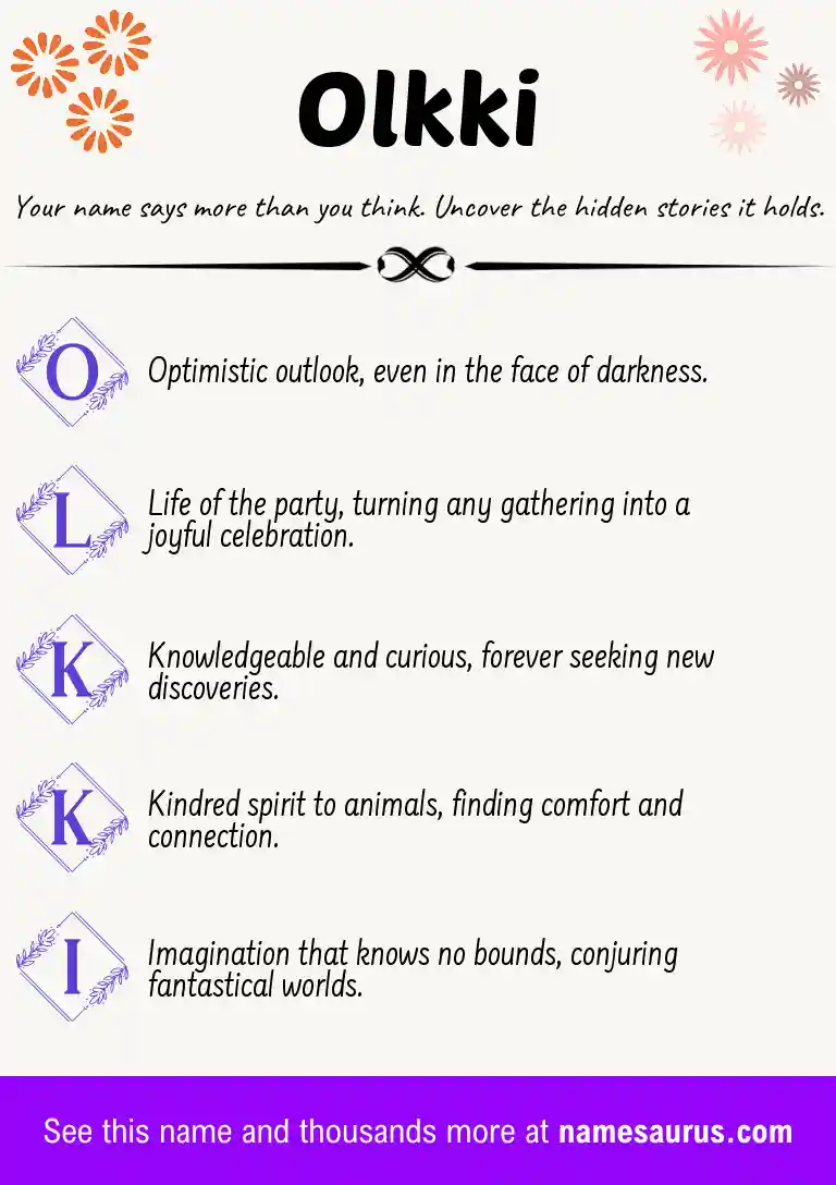 Acrostic poem about Olkki.