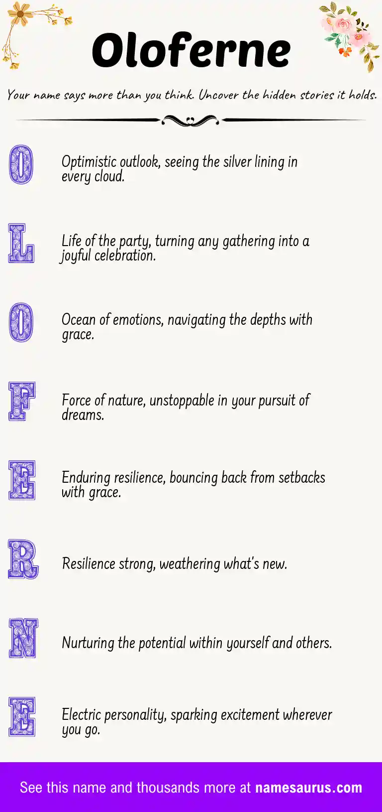 Acrostic poem about Oloferne.