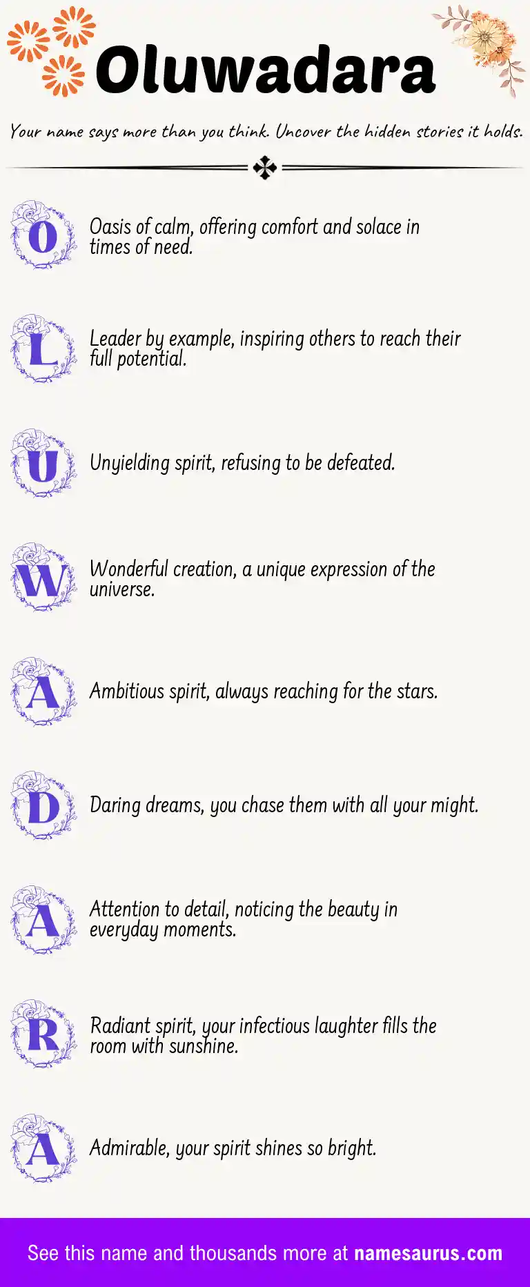 Acrostic poem about Oluwadara.