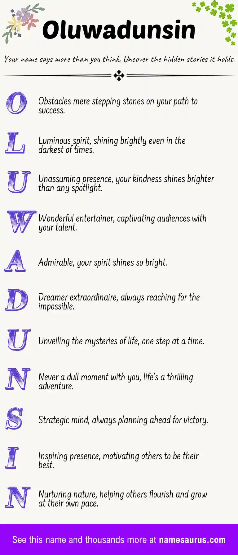 Acrostic poem about Oluwadunsin.