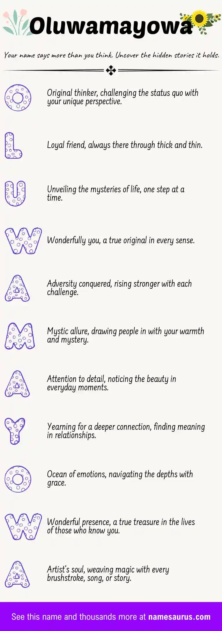 Acrostic poem about Oluwamayowa.