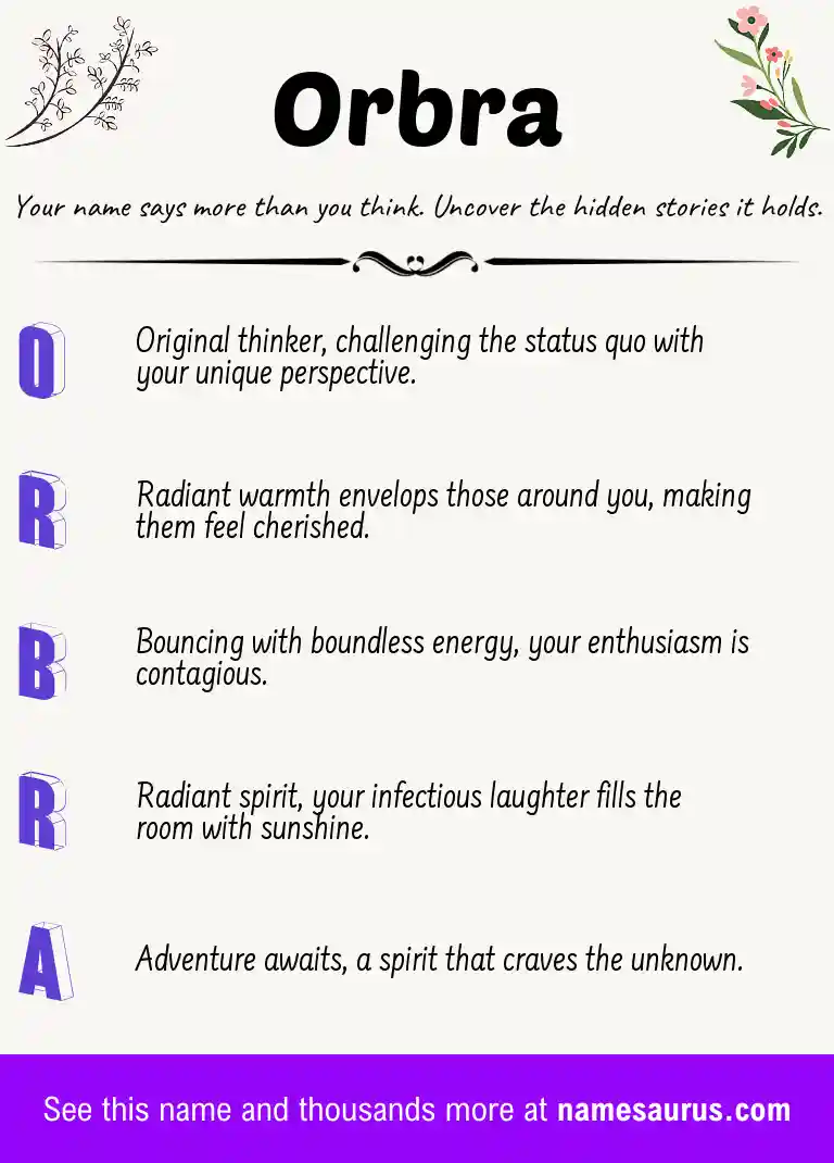 Acrostic poem about Orbra.