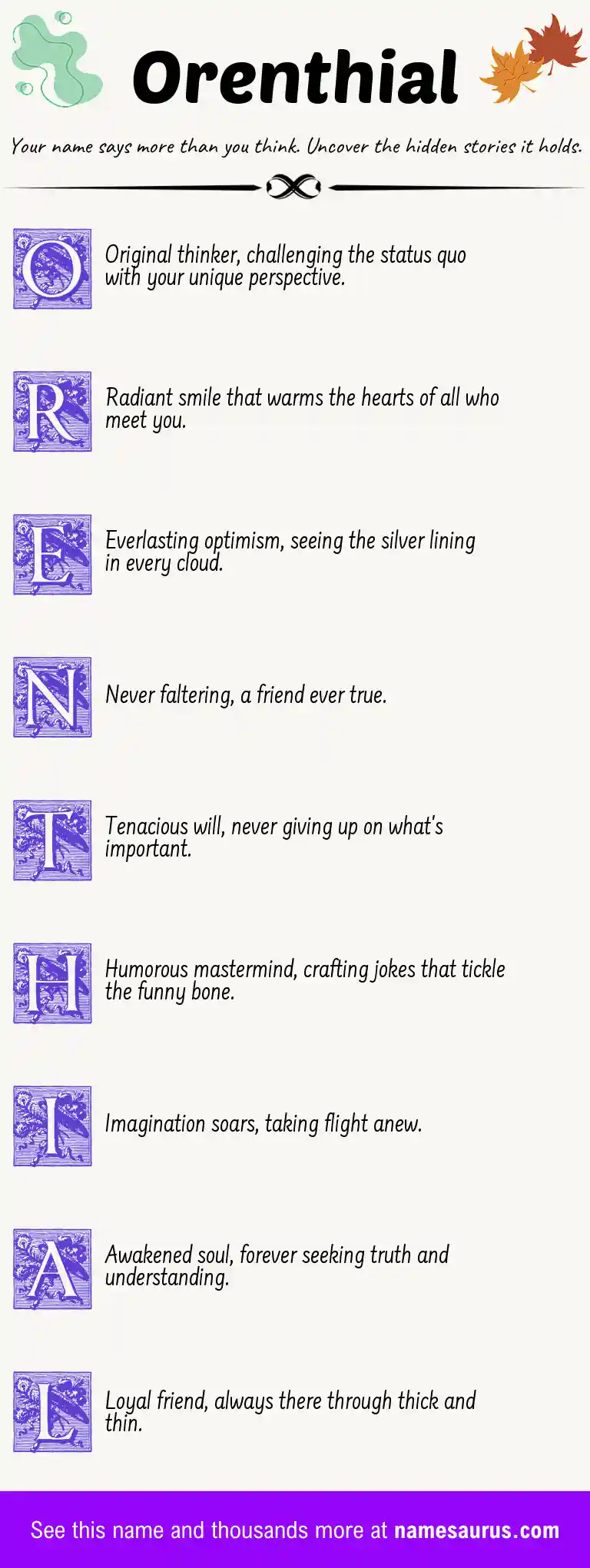 Acrostic poem about Orenthial.