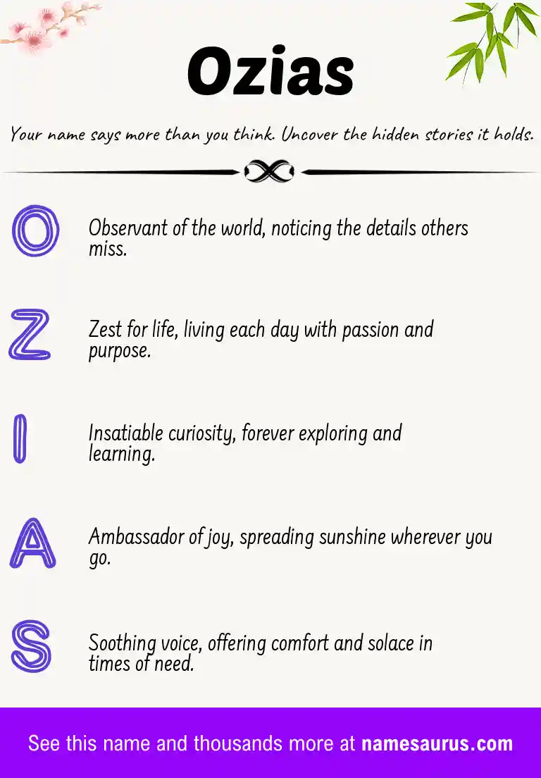 Acrostic poem about Ozias.